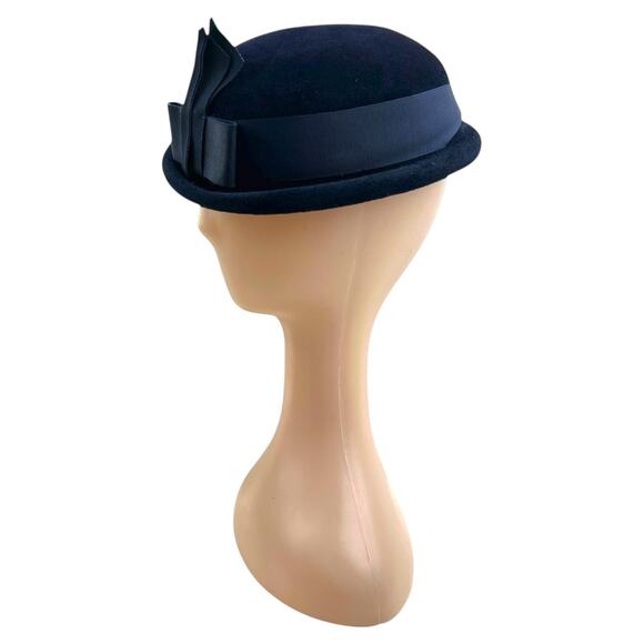 Vintage 1950s Navy Fur Felt Derby Bowler Hat Jacques Chapeaux main image 7